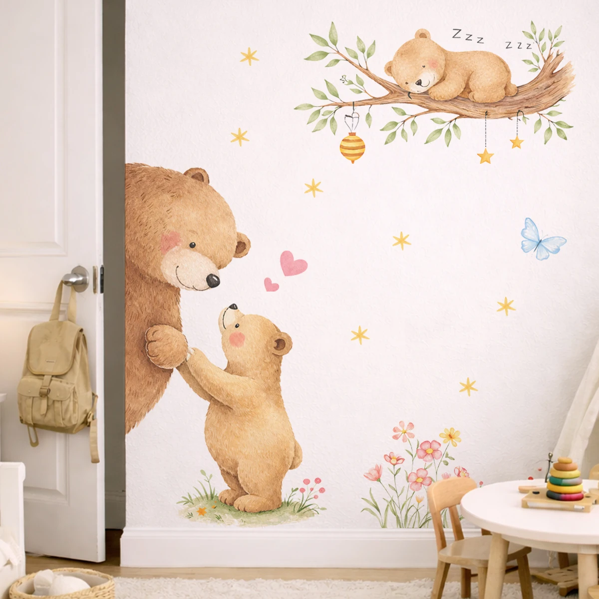Pegatina pared infantil de oso extraíble en vinilo