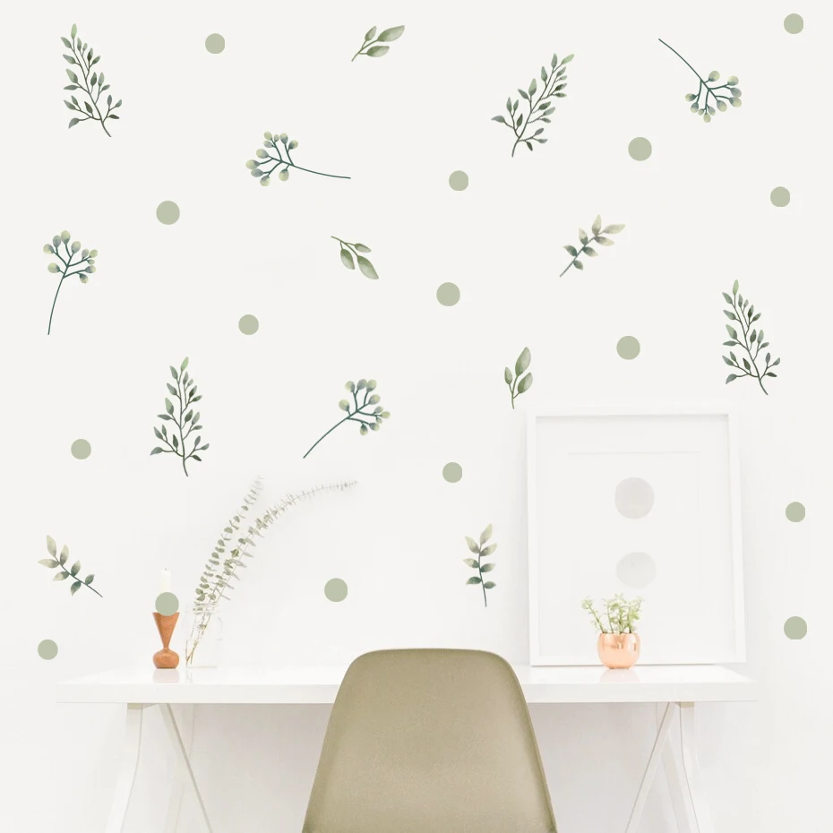 Pegatinas de pared infantiles de vinilo con acuarela y hojas verdes - imagen 2