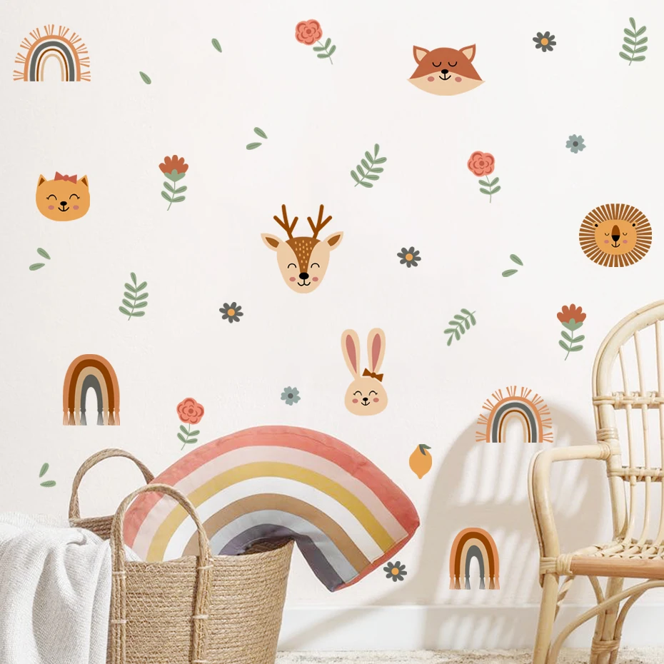 Pegatinas de pared infantiles extraíbles con arcoíris y animales - imagen 3