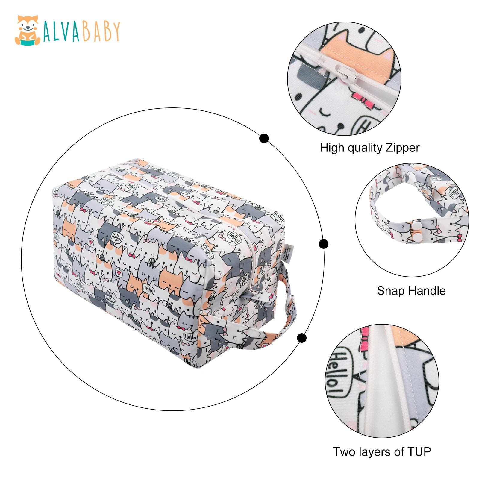 Bolsa de pañales de tela reutilizable ALVABABY – Impermeable con doble capa - imagen 3