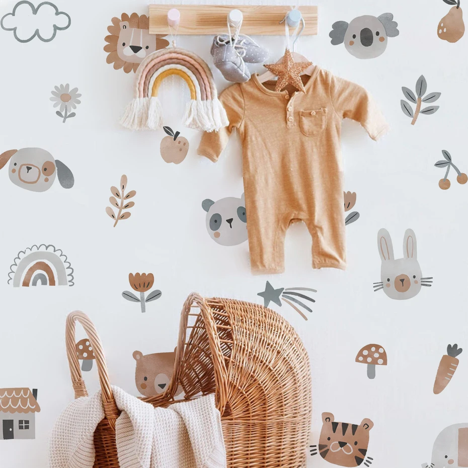 Pegatinas de pared infantiles boho acuarela de león y koala - imagen 2