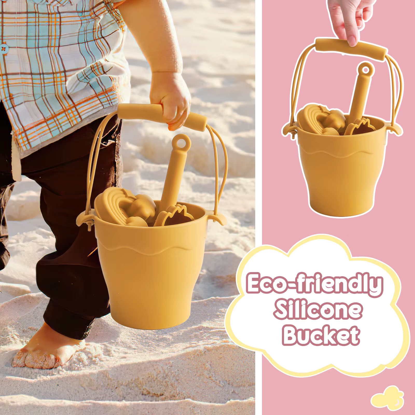 Cubo playa niños con pala – Juguetes arena y agua de silicona - imagen 4