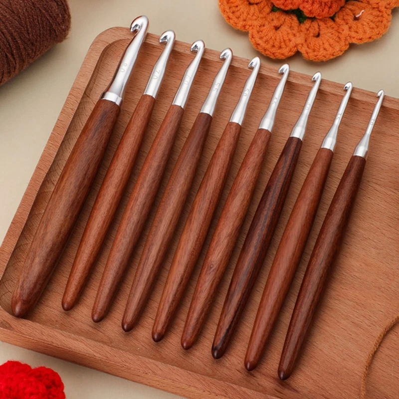 Agujas de ganchillo ergonómicas con mango de madera para hilo - imagen 2