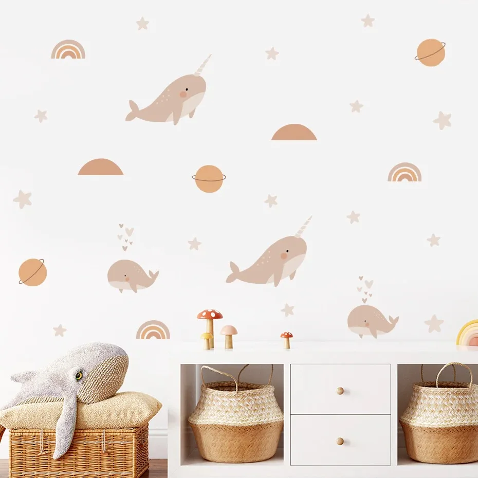 Vinilo decorativo de ballena arcoíris para pared habitación bebé