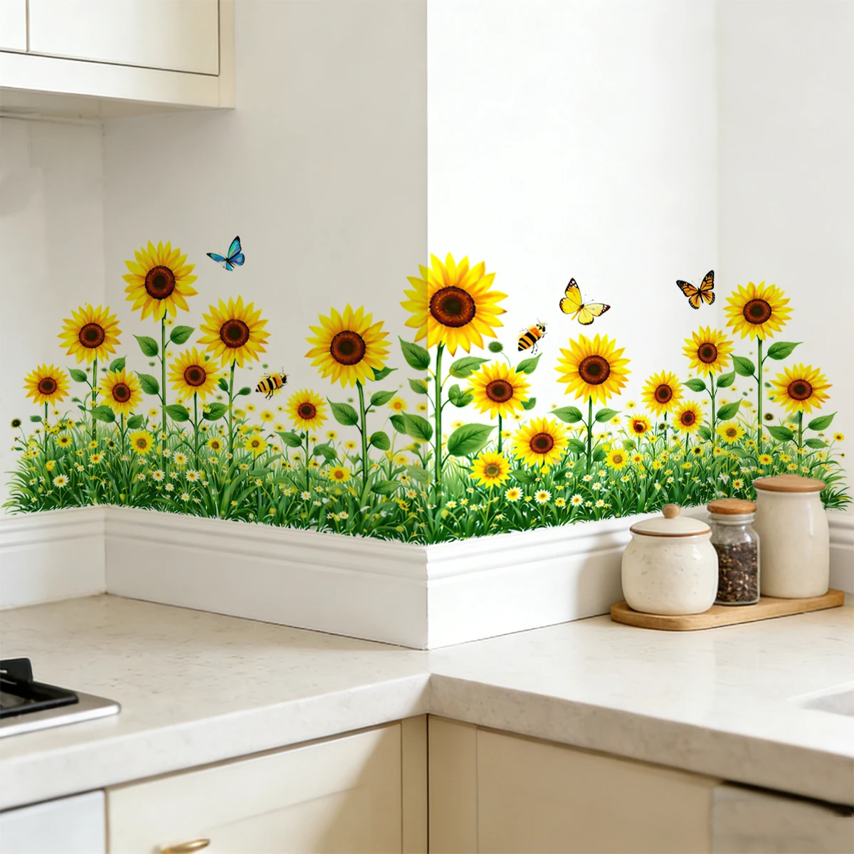 Pegatinas de pared girasoles removibles para zócalos con mariposas - imagen 5