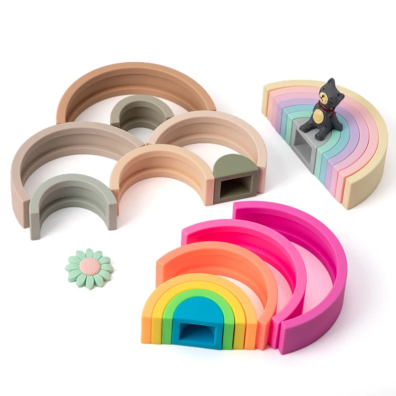 Apilador arcoíris de silicona – Bloques Montessori sensoriales para niños - imagen 3