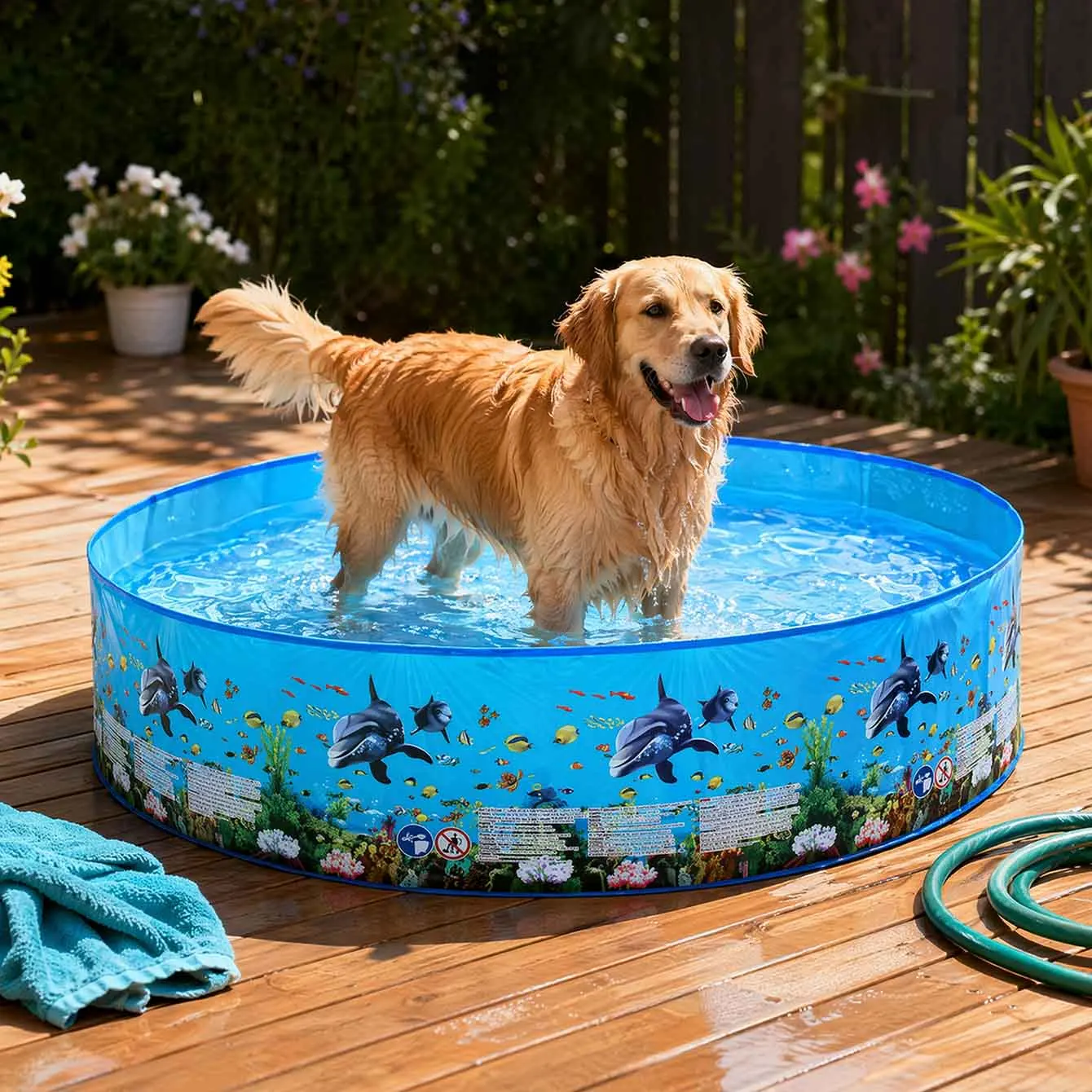 Piscina plegable redonda de PVC portátil para perros en jardín