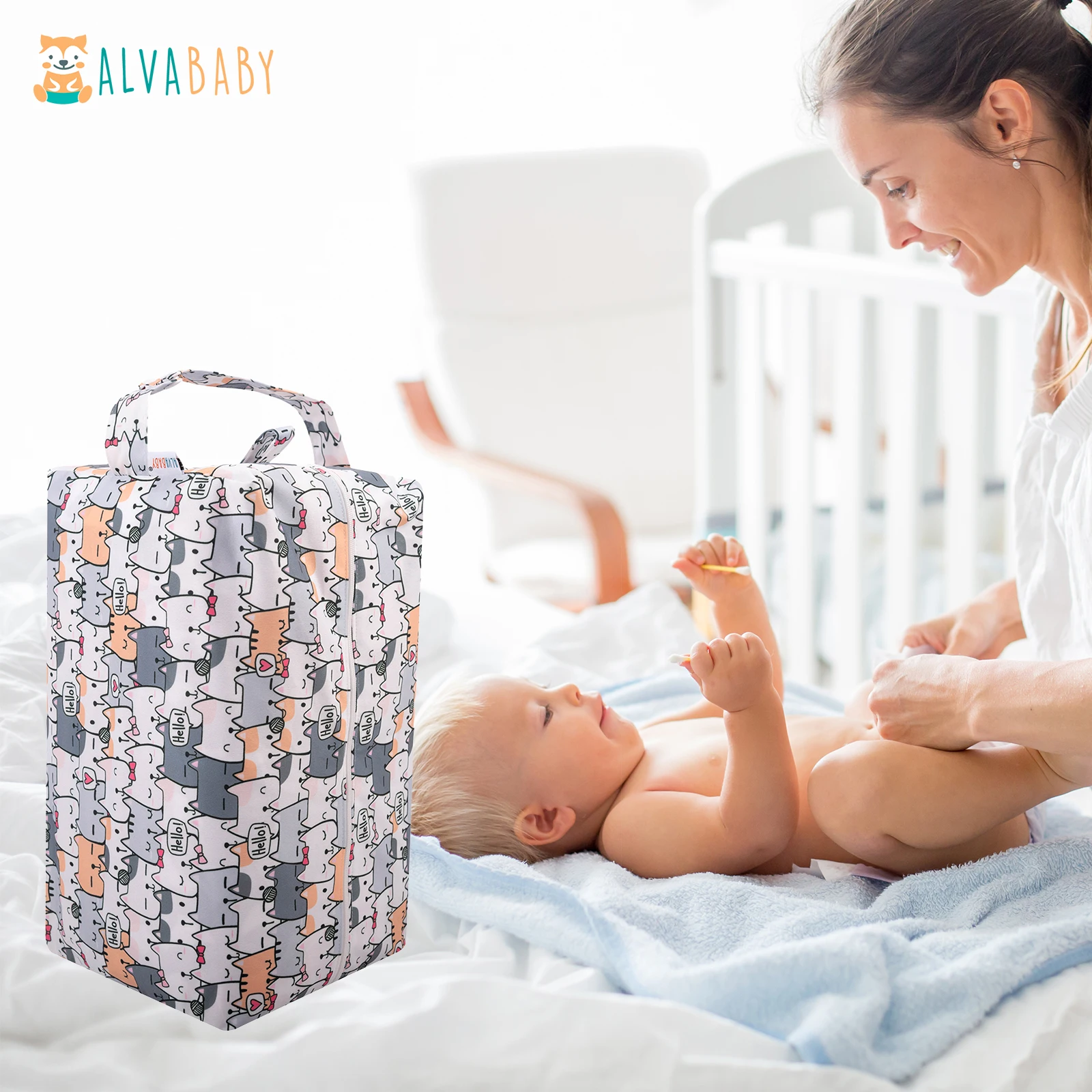 Bolsa de pañales de tela reutilizable ALVABABY – Impermeable con doble capa - imagen 5