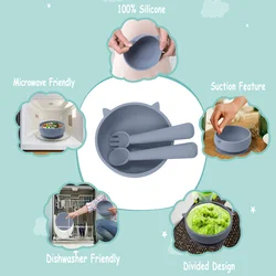 Cuencos antivuelco de silicona para bebé - Set alimentación