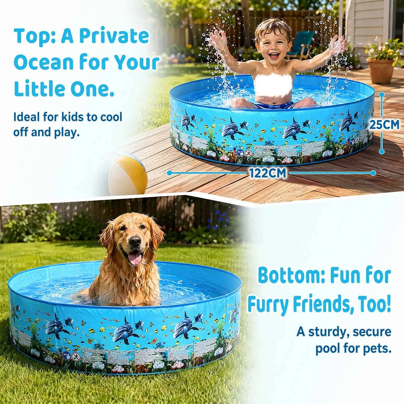 Piscina plegable redonda de PVC portátil para perros en jardín - imagen 5