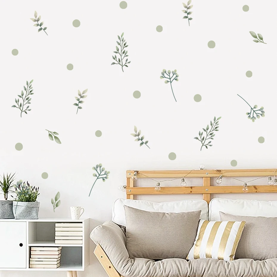 Pegatinas de pared infantiles de vinilo con acuarela y hojas verdes - imagen 3