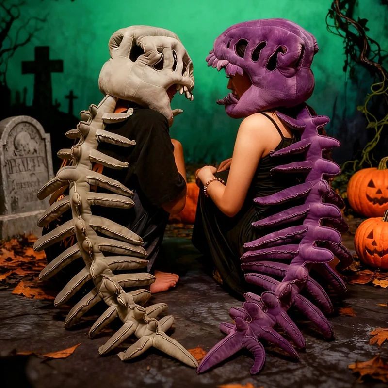 Peluche dinosaurio esqueleto para cosplay y Halloween con calavera