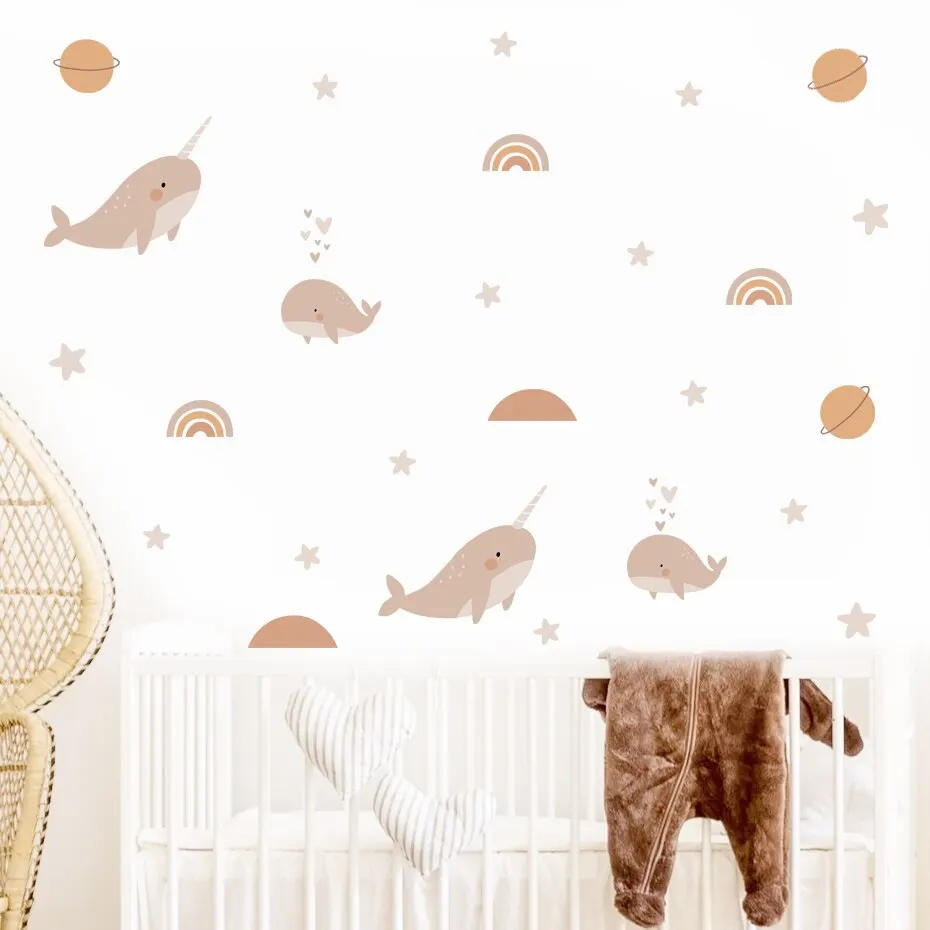 Vinilo decorativo de ballena arcoíris para pared habitación bebé - imagen 3