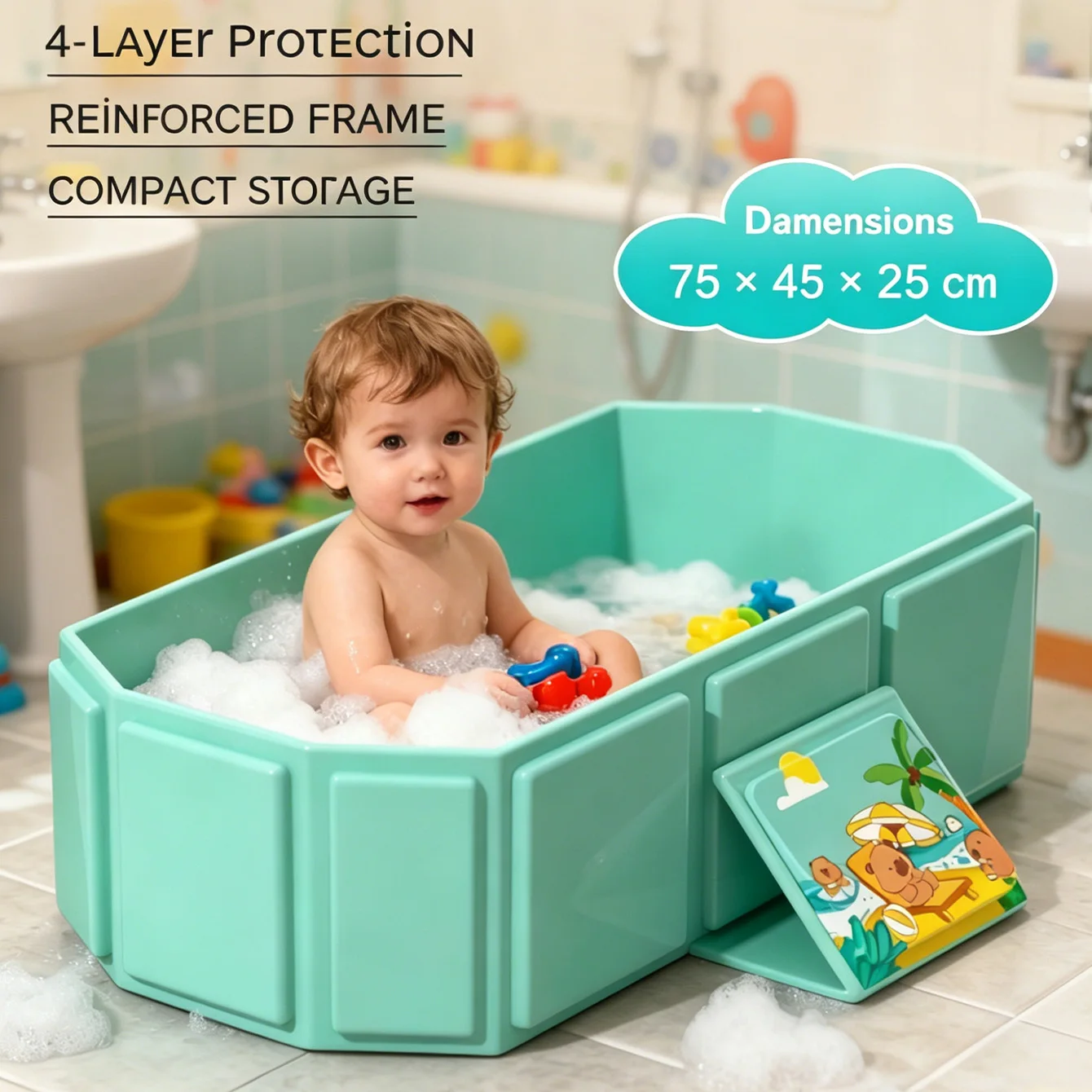 Bañera plegable infantil de PVC reforzado para hogar y viaje - imagen 2
