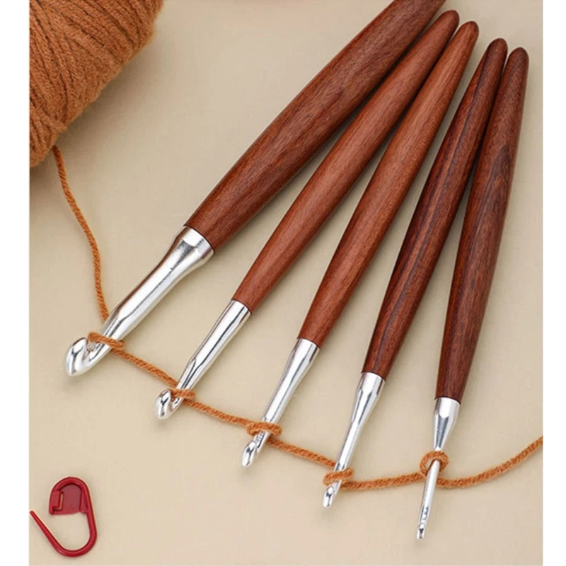 Agujas de ganchillo ergonómicas con mango de madera para hilo - imagen 4