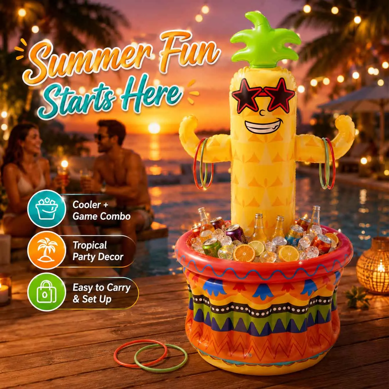 Hielera inflable de piña para piscina y fiestas hawaianas veraniegas - imagen 4