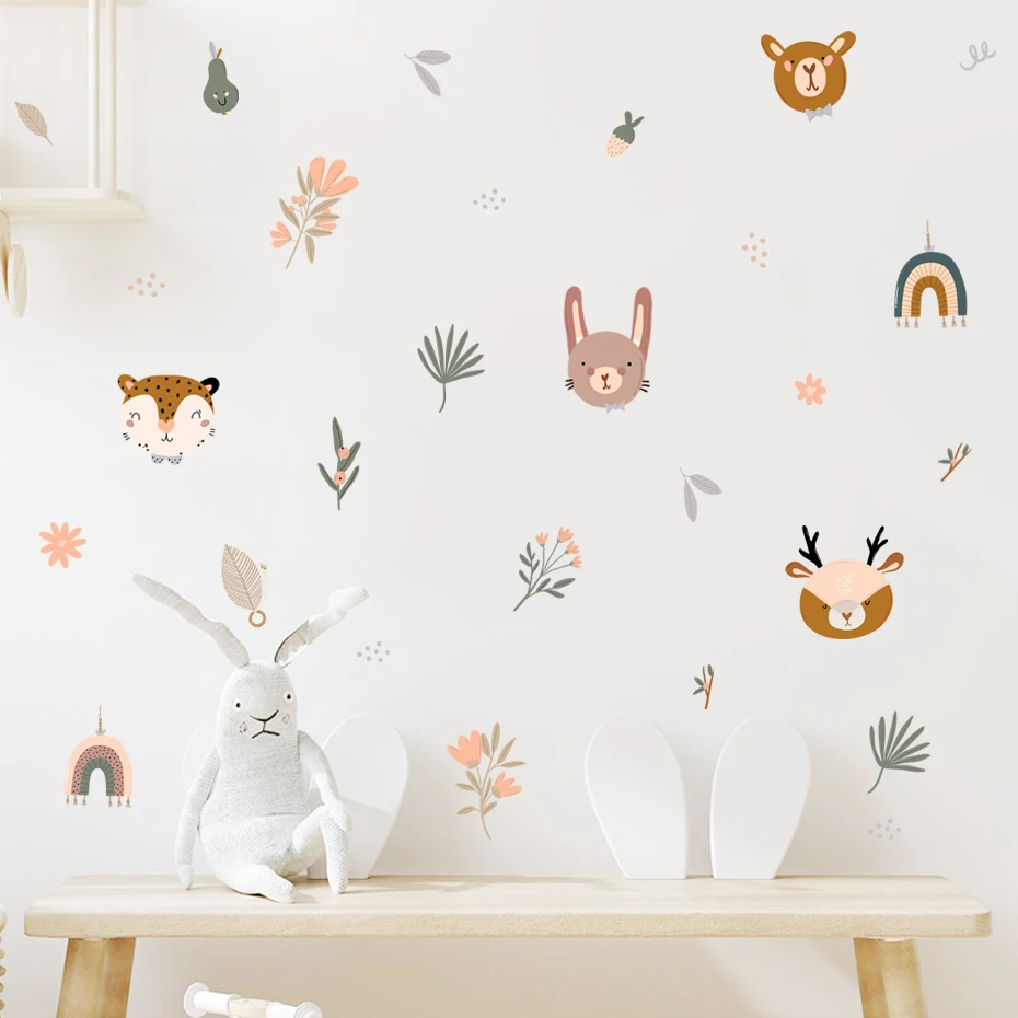 Pegatinas de pared infantiles extraíbles con arcoíris y animales