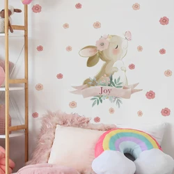 Pegatinas pared infantiles de conejito rosa boho para puertas