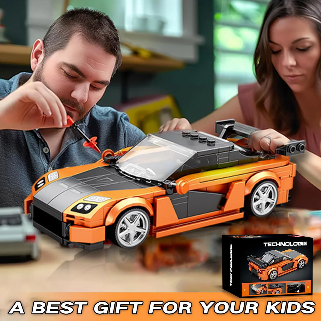 Bloques de construcción de coche deportivo clásico naranja para niños - imagen 5
