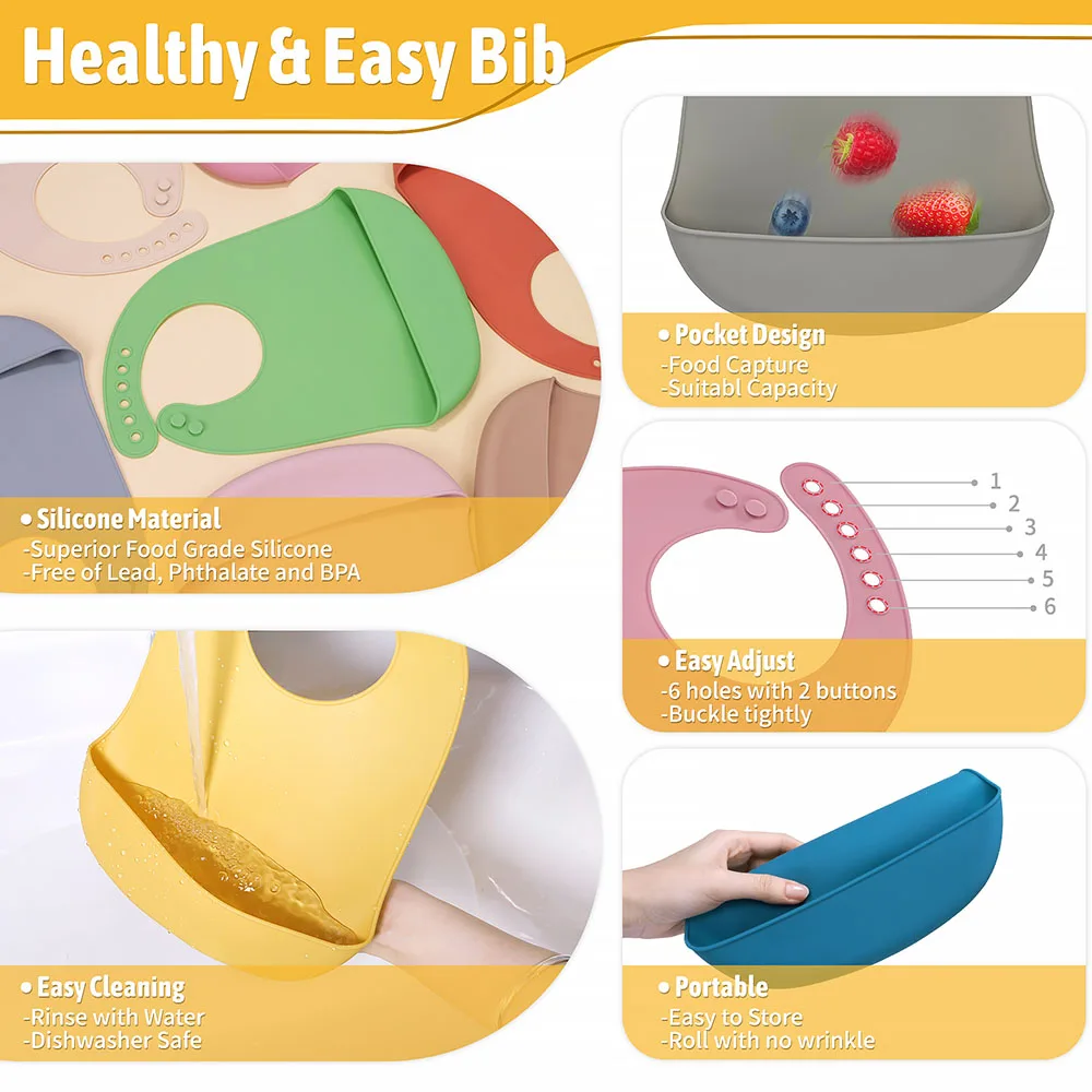 Set alimentación bebé silicona mango madera cubiertos y babero sin BPA - imagen 5