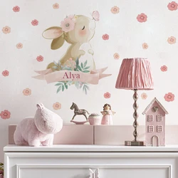 Pegatinas pared infantiles de conejito rosa boho para puertas