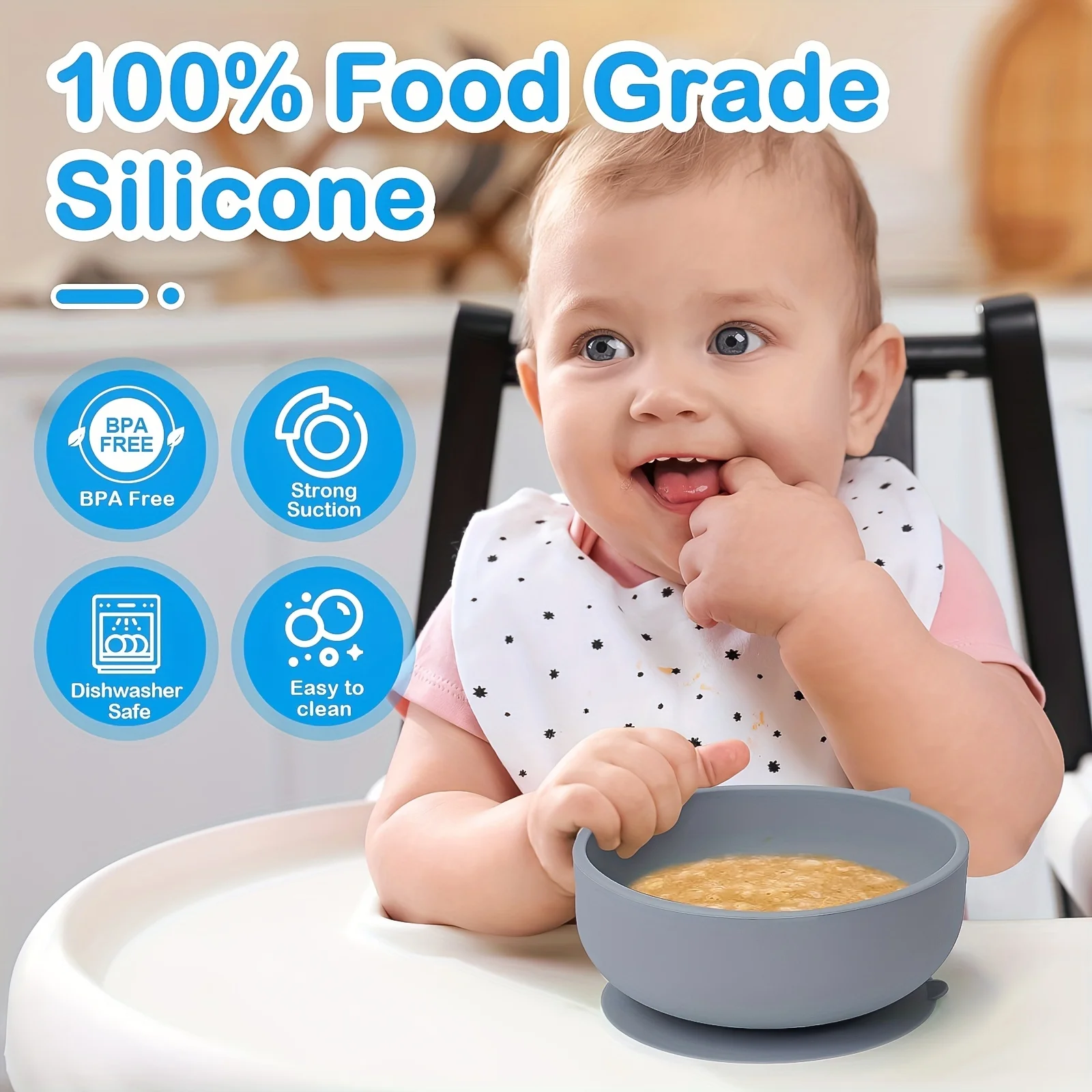 Cuencos antivuelco de silicona para bebé - Set alimentación - imagen 4