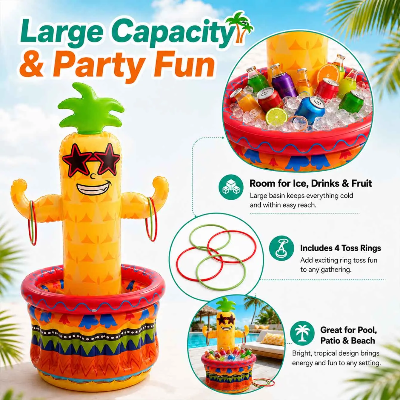 Cubo de piña hinchable para eventos en verano