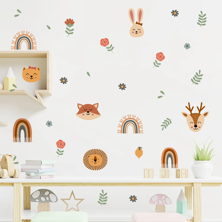 Pegatinas de pared infantiles extraíbles con arcoíris y animales