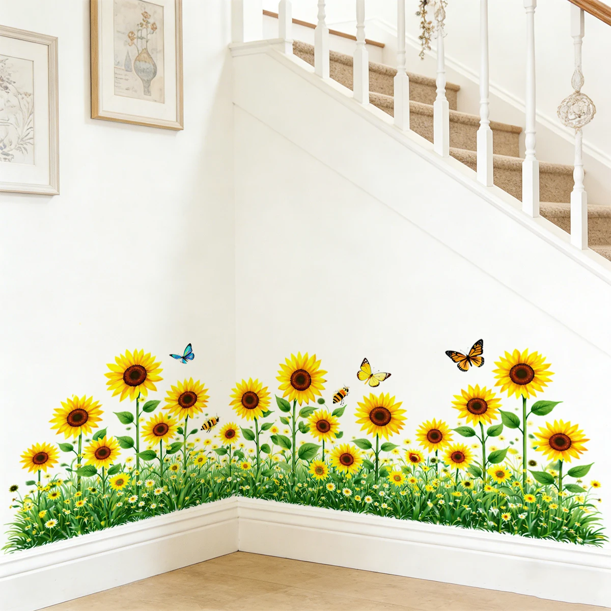Pegatinas de pared girasoles removibles para zócalos con mariposas - imagen 4