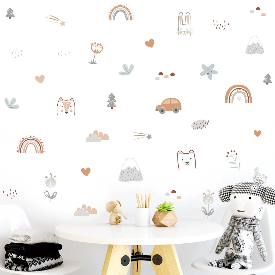 Vinilo pared infantil removible arcoíris con estrellas y animales - imagen 4
