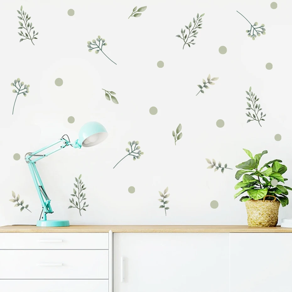 Pegatinas de pared infantiles de vinilo con acuarela y hojas verdes - imagen 4