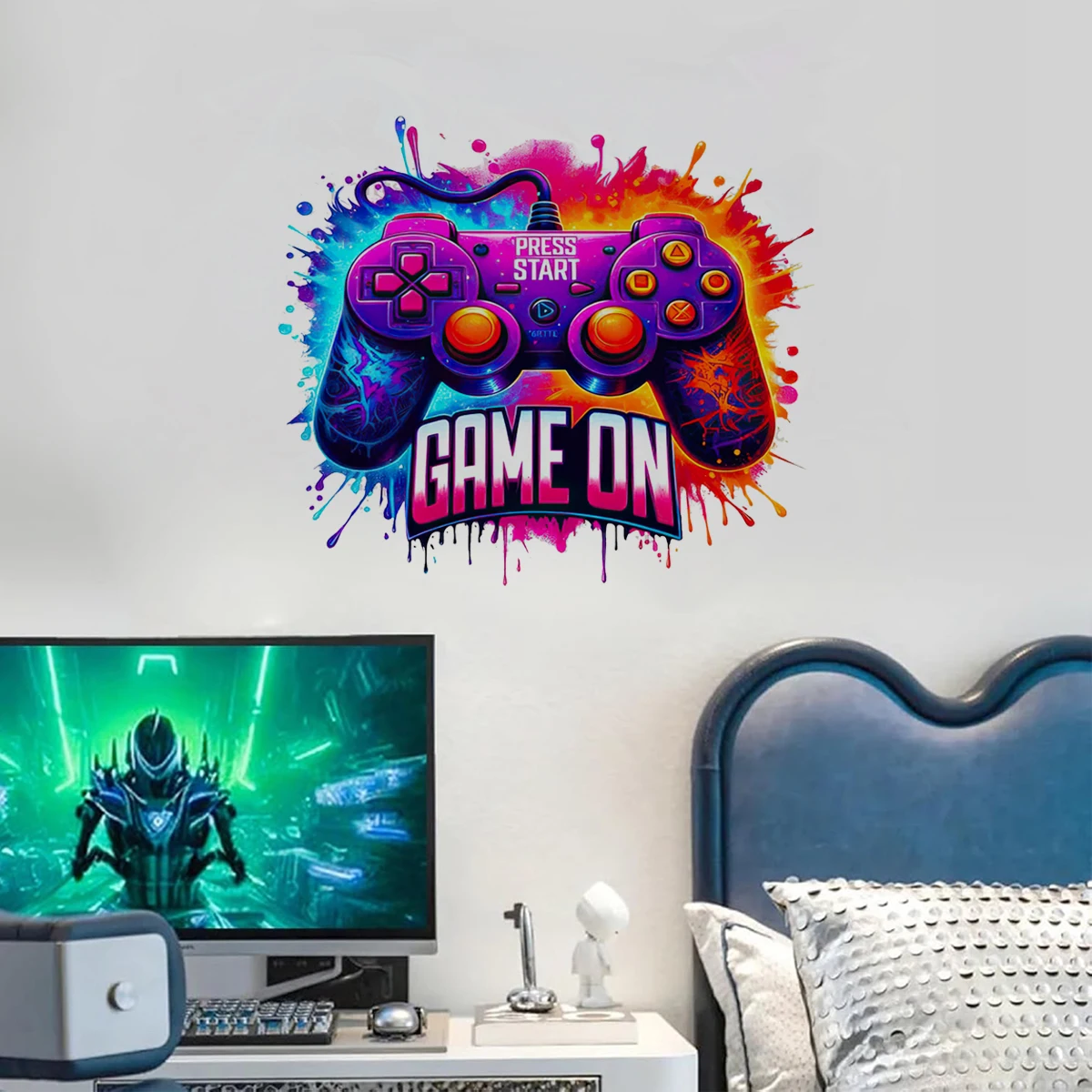 Pegatina pared vinilo gamer joystick graffiti para dormitorio - imagen 4