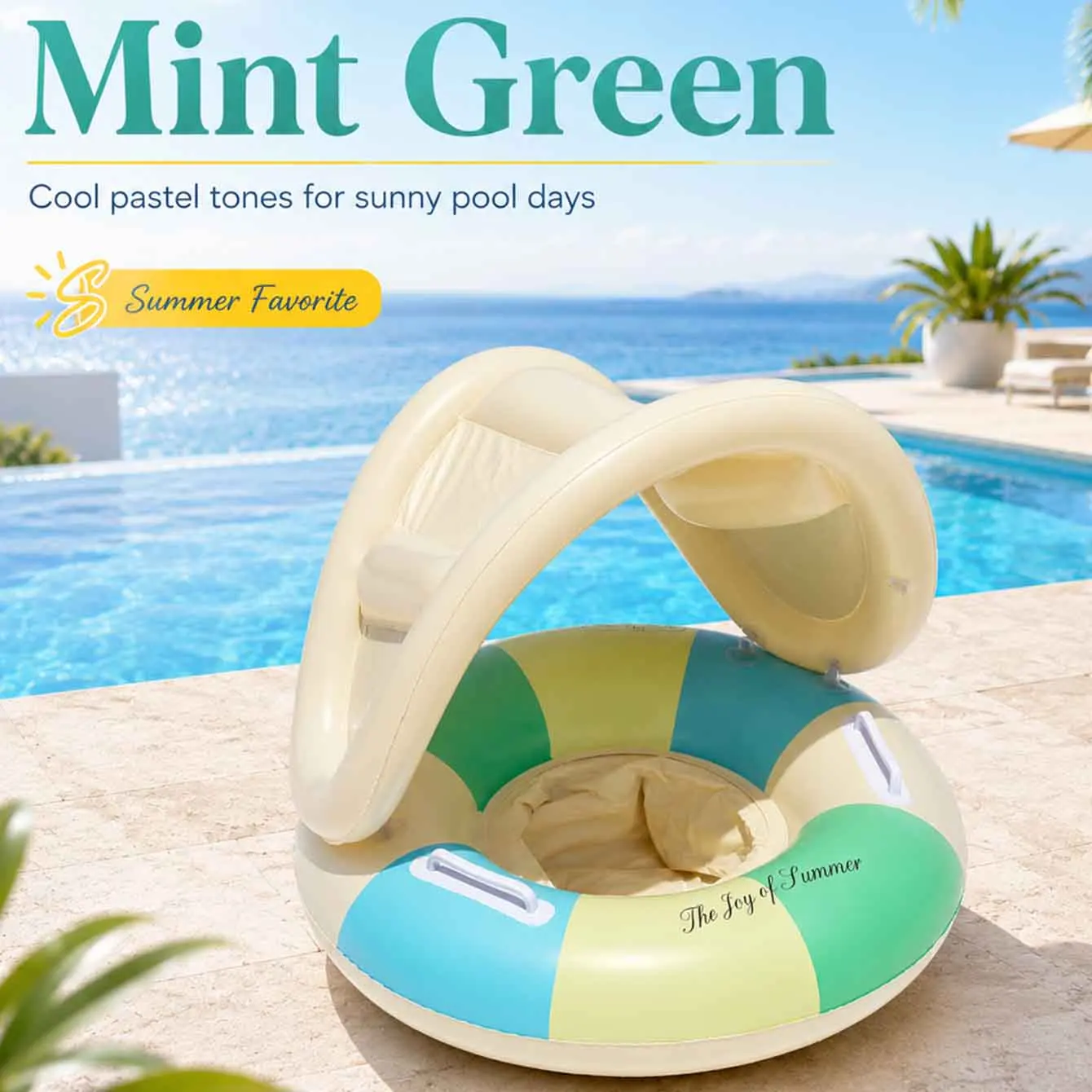 Flotador inflable piscina con toldo y asiento, agarraderas seguras
