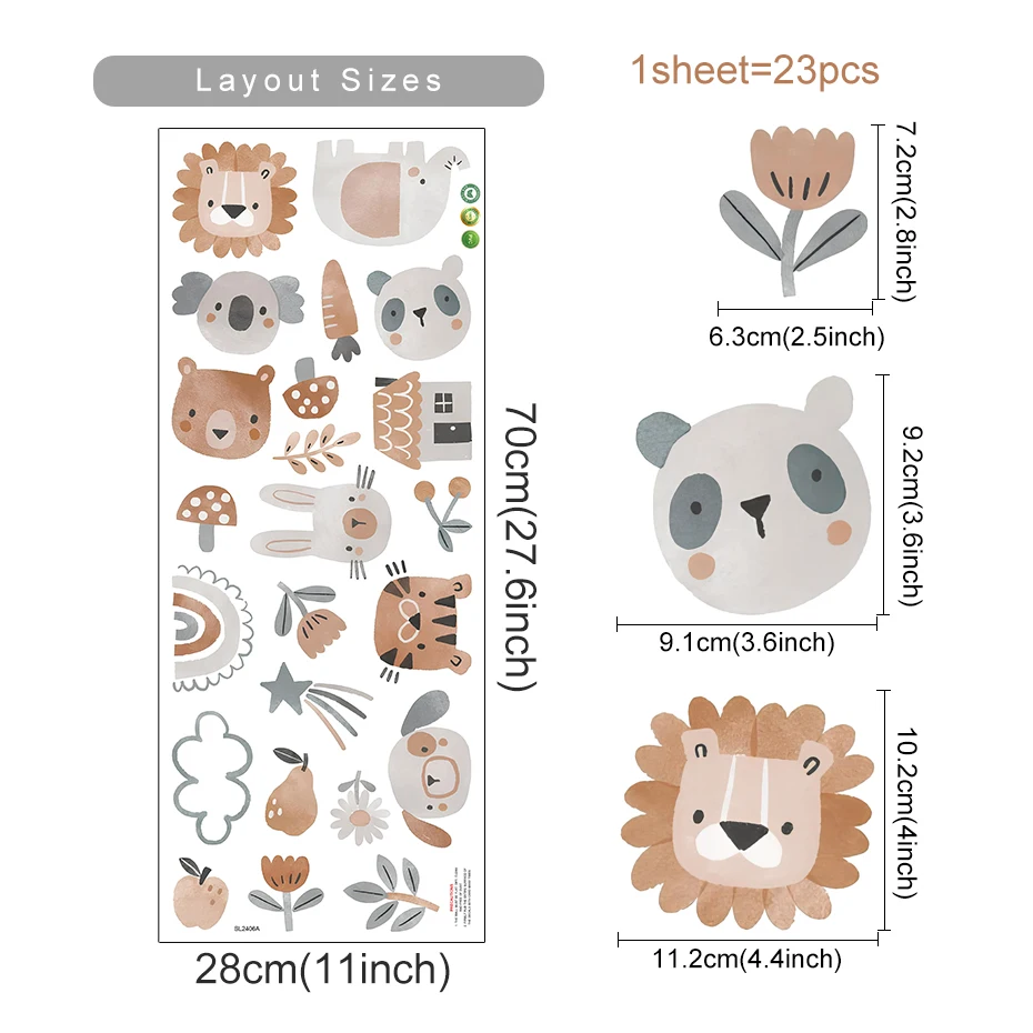 Pegatinas de pared infantiles boho acuarela de león y koala - imagen 5