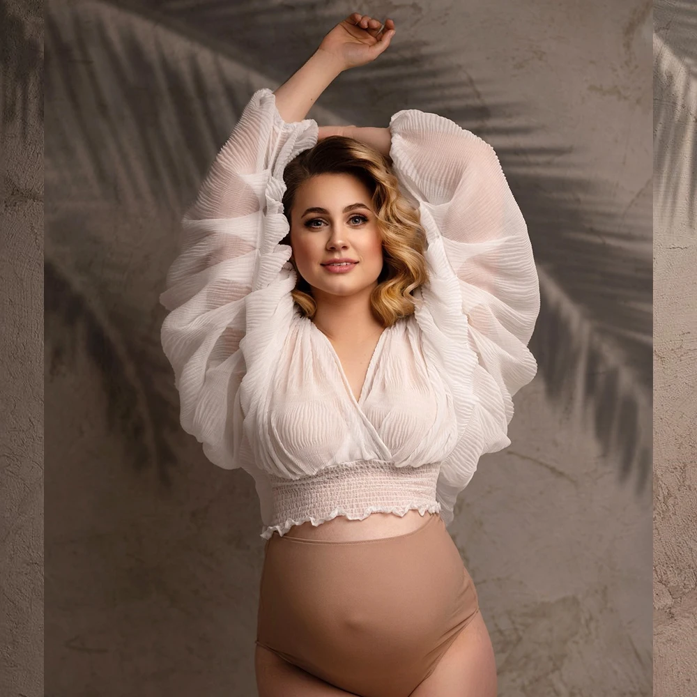 Top plisado maternal con manga abullonada para sesiones de fotos - imagen 2
