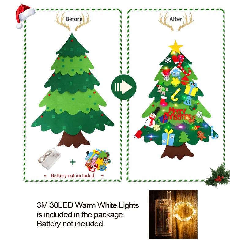 Árbol de fieltro navideño para niños con luces – Manualidad decorativa