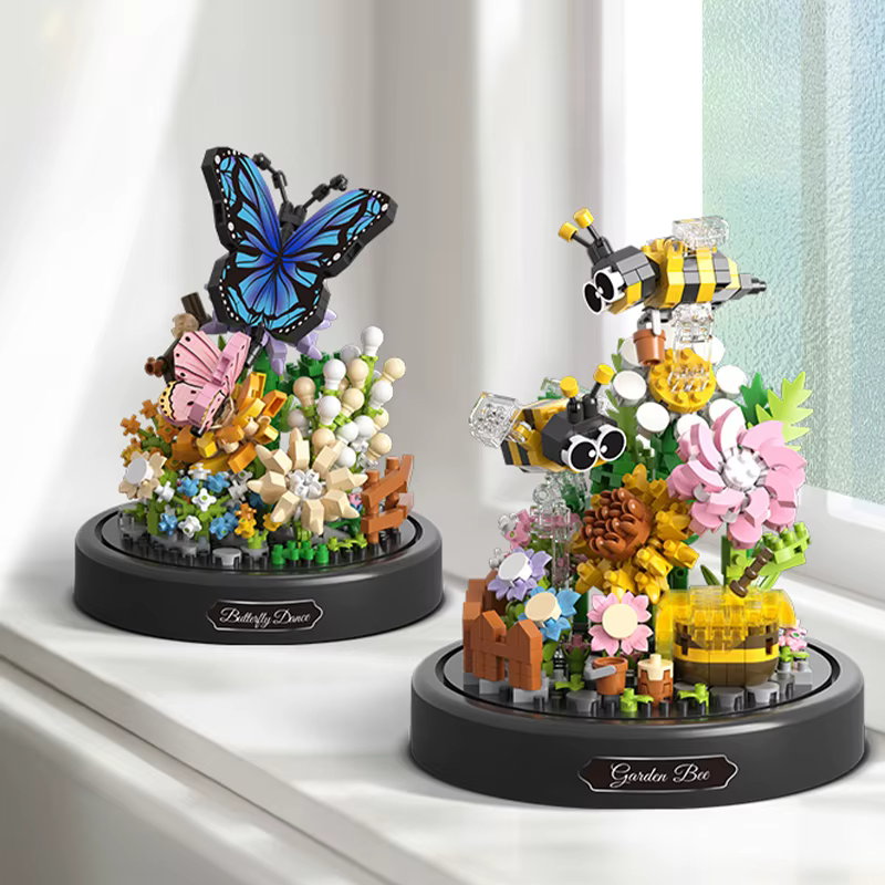 Bloques de construcción de insectos y flores con funda protectora