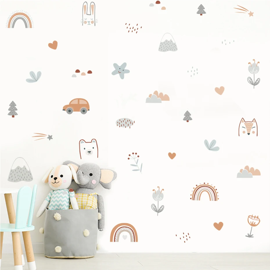 Vinilo pared infantil removible arcoíris con estrellas y animales - imagen 5