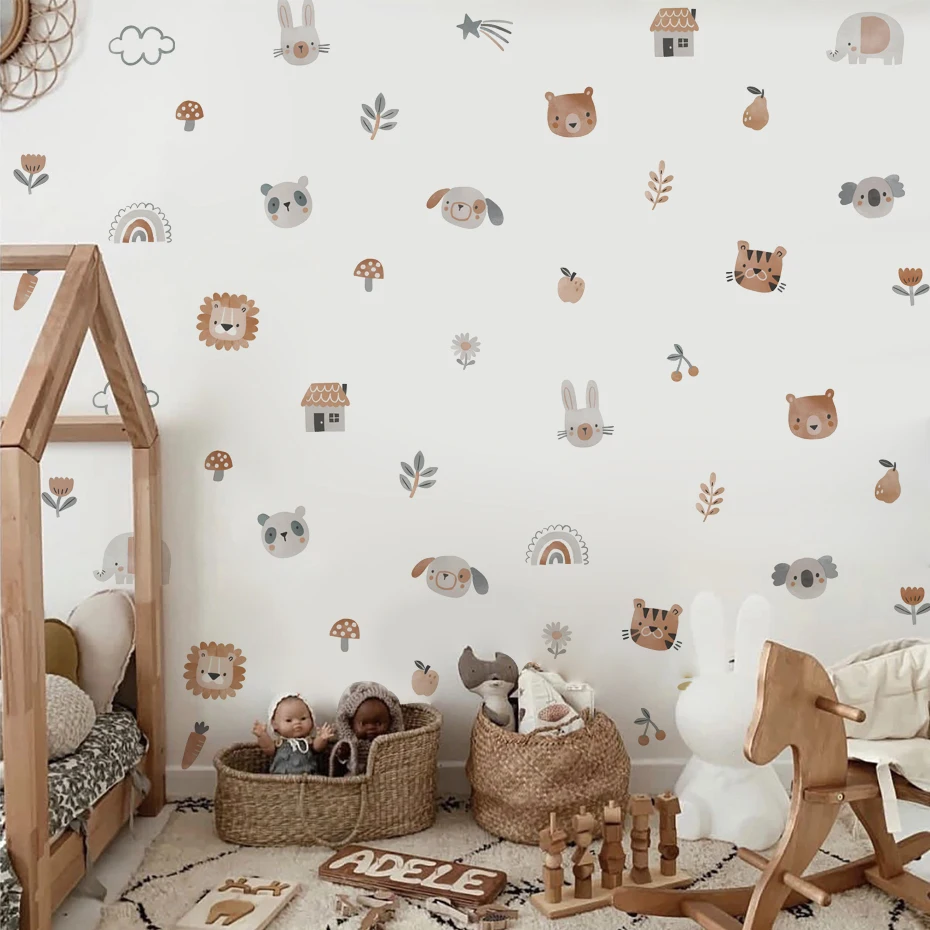 Pegatinas de pared infantiles boho acuarela de león y koala - imagen 3