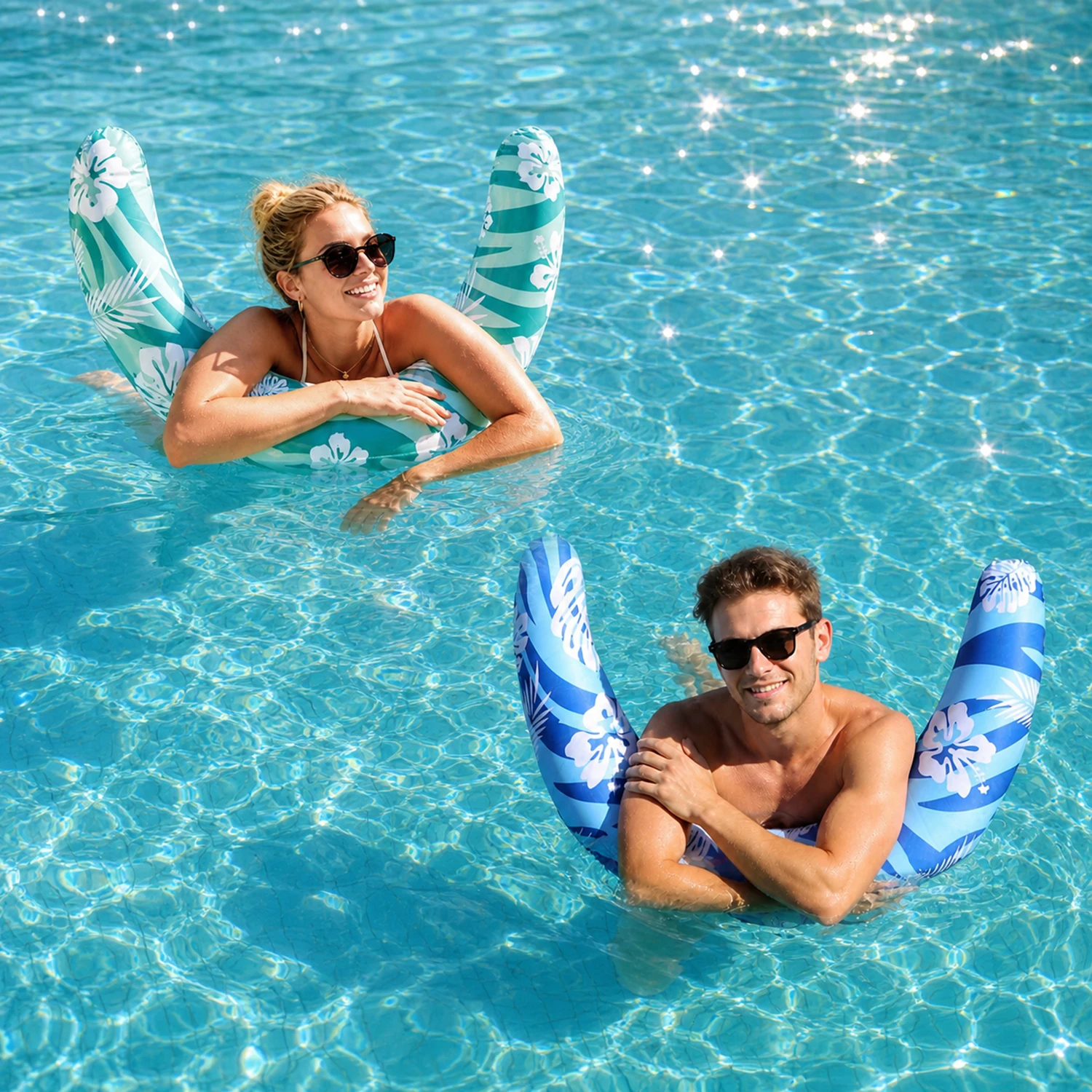 Tumbona flotante inflable en U para piscina, playa o lago