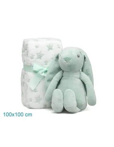 Kiokids Peluche conejo verde con mantita de apego suave - imagen 3