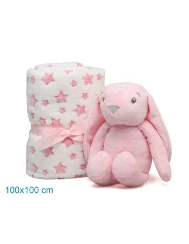 Kiokids peluche de conejo rosa con mantita - imagen 3