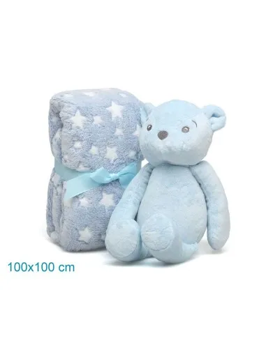 Kiokids Peluche osito azul con mantita suave para bebé - imagen 3