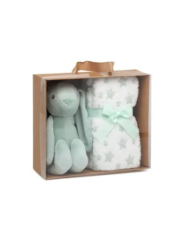 Kiokids Peluche conejo verde con mantita de apego suave - imagen 5