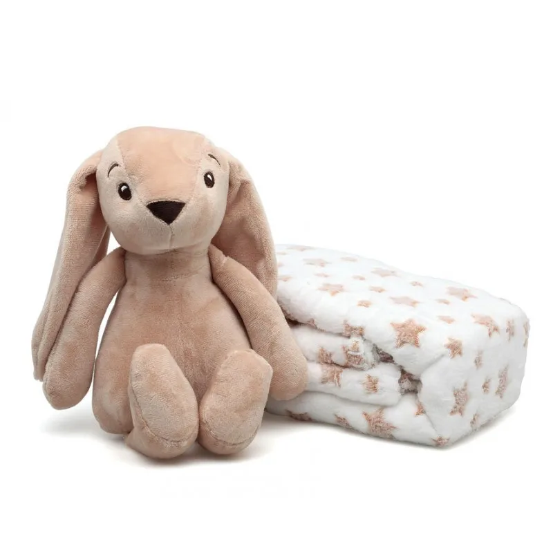 Kiokids peluche conejo marrón con mantita suave para bebé