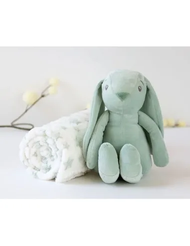 Kiokids Peluche conejo verde con mantita de apego suave - imagen 4