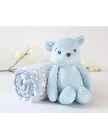 Kiokids Peluche osito azul con mantita suave para bebé - imagen 2