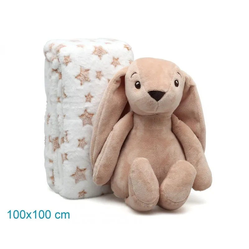 Kiokids peluche conejo marrón con mantita suave para bebé - imagen 3