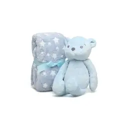 Kiokids Peluche osito azul con mantita suave para bebé