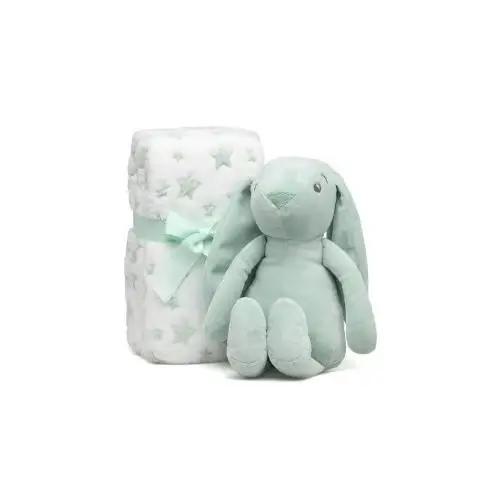 Kiokids Peluche conejo verde con mantita de apego suave